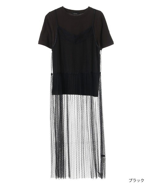 w closet（ダブルクローゼット）の「ドットチュールワンピース×Tシャツセット（ワンピース/ドレス・レディース・オフホワイト/ピンク/ボルドー オンライン先行カラー/ブラック・FREE）」の3枚目の写真