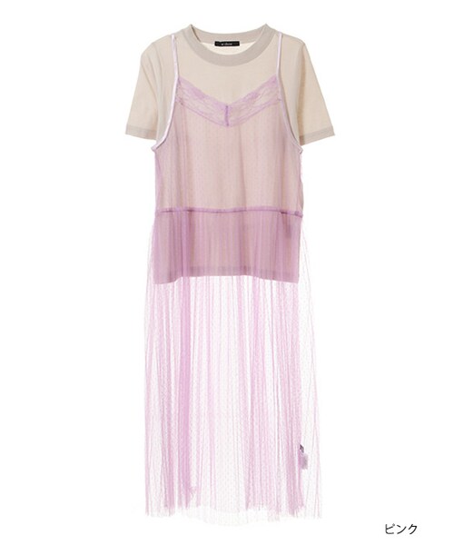 w closet（ダブルクローゼット）の「ドットチュールワンピース×Tシャツセット（ワンピース/ドレス・レディース・オフホワイト/ピンク/ボルドー オンライン先行カラー/ブラック・FREE）」の4枚目の写真