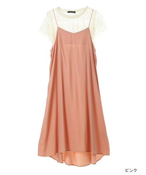 w closet（ダブルクローゼット）の「レースインナー×キャミワンピセット（ワンピース/ドレス・レディース・エクリュ/スミクロ/Lグレー/ピンク・FREE）」の3枚目の写真
