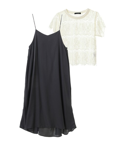 w closet（ダブルクローゼット）の「レースインナー×キャミワンピセット（ワンピース/ドレス・レディース・エクリュ/スミクロ/Lグレー/ピンク・FREE）」の14枚目の写真