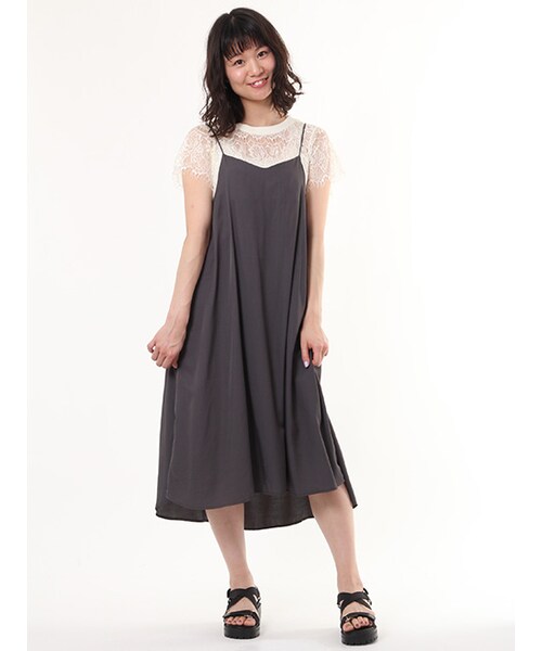 w closet（ダブルクローゼット）の「レースインナー×キャミワンピセット（ワンピース/ドレス・レディース・エクリュ/スミクロ/Lグレー/ピンク・FREE）」の15枚目の写真