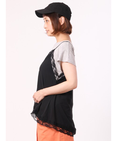 w closet(ダブルクローゼット)の「シフォンキャミドッキングプルオーバー(トップス・レディース・オフホワイト×ピンク/グレーサックス×ネイビー/グレー×ブラック・FREE)」の5枚目の写真