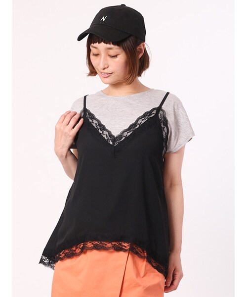 w closet(ダブルクローゼット)の「シフォンキャミドッキングプルオーバー(トップス・レディース・オフホワイト×ピンク/グレーサックス×ネイビー/グレー×ブラック・FREE)」の4枚目の写真