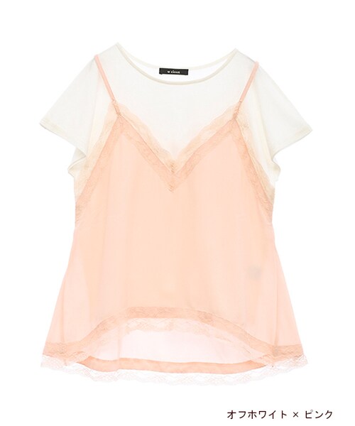 w closet(ダブルクローゼット)の「シフォンキャミドッキングプルオーバー(トップス・レディース・オフホワイト×ピンク/グレーサックス×ネイビー/グレー×ブラック・FREE)」の3枚目の写真