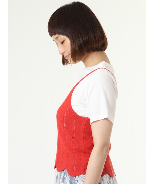 w closet(ダブルクローゼット)の「透かしニットビスチェ×Tシャツセット(トップス・レディース・グレー/ブルー/レッド/ブラック・FREE)」の6枚目の写真