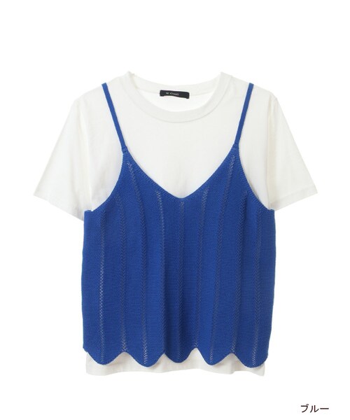 w closet(ダブルクローゼット)の「透かしニットビスチェ×Tシャツセット(トップス・レディース・グレー/ブルー/レッド/ブラック・FREE)」の3枚目の写真