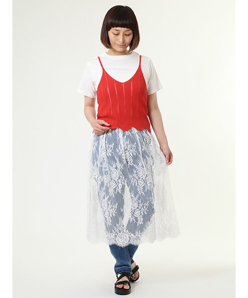 w closet(ダブルクローゼット)の「透かしニットビスチェ×Tシャツセット(トップス・レディース・グレー/ブルー/レッド/ブラック・FREE)」の13枚目の写真