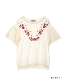 w closet | 刺繍入りフレア袖ニット(トップス)