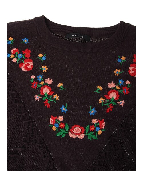 w closet(ダブルクローゼット)の「刺繍入りフレア袖ニット(トップス・レディース・オフホワイト/ラベンダー/スミクロ/オレンジ オンライン先行カラー・FREE)」の8枚目の写真