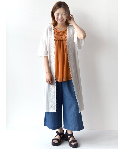 w closet(ダブルクローゼット)の「スカラップレースチュニック(トップス・レディース・オフホワイト/オレンジ/カーキ・FREE)」の11枚目の写真