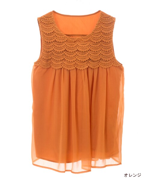 w closet(ダブルクローゼット)の「スカラップレースチュニック(トップス・レディース・オフホワイト/オレンジ/カーキ・FREE)」の3枚目の写真