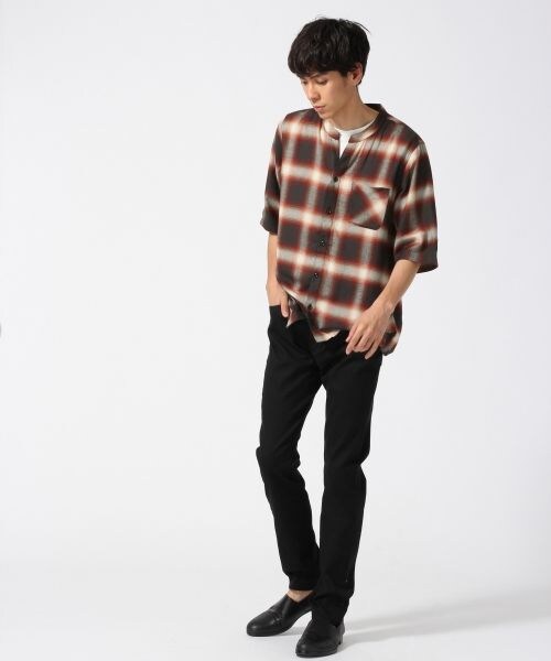 HARE（ハレ）の「チェックスキッパーシャツ5分袖（トップス・オフホワイト/ブラック/ボルドー・S/M）」の6枚目の写真