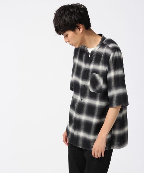 HARE（ハレ）の「チェックスキッパーシャツ5分袖（トップス・オフホワイト/ブラック/ボルドー・S/M）」の2枚目の写真