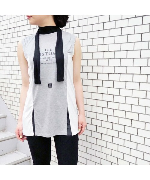 Mannequins JAPON（マヌカンズジャポン）の「マヌカンズ ジャポン　ボウタイ タンクチュニック（Tシャツ/カットソー・レディース・ベージュ/グレー・38(M)）」の2枚目の写真