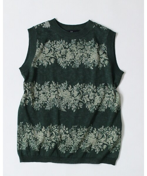 45R（フォーティファイブアール）の「ギマウォールフラワーボーダープリントキャミソール（トップス・レディース・シロベース/グリーンベース・2-M/3-L）」の2枚目の写真