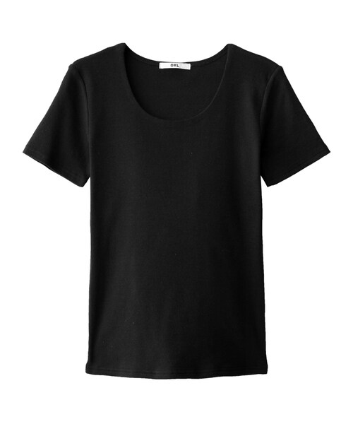 GRL(グレイル)の「Uネックテレコトップス(Tシャツ/カットソー・レディース・ブラック・M)」の1枚目の写真