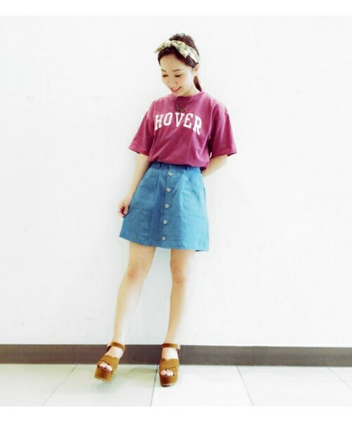 PAGEBOY（ページボーイ）の「前ボタン台形スカート（スカート・レディース・ライトブルー/カーキ/インディゴ）」の11枚目の写真