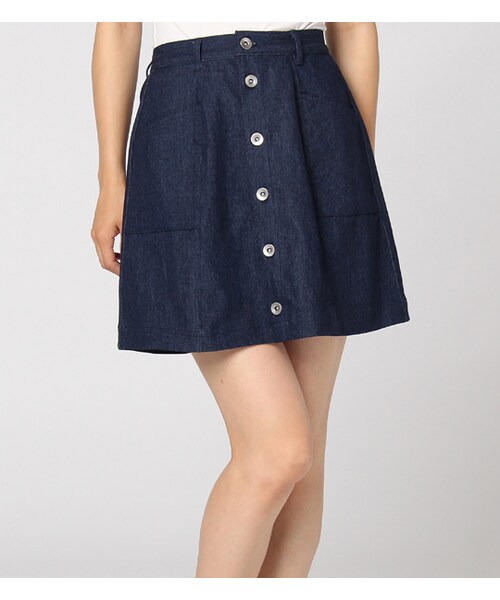 PAGEBOY（ページボーイ）の「前ボタン台形スカート（スカート・レディース・ライトブルー/カーキ/インディゴ）」の3枚目の写真