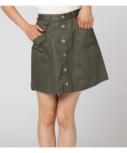 PAGEBOY（ページボーイ）の「前ボタン台形スカート（スカート・レディース・ライトブルー/カーキ/インディゴ）」の2枚目の写真