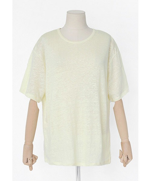 DHOLIC（ディーホリック）の「ラウンドネックリネンTシャツ（Tシャツ/カットソー・レディース・アクアグリーン/アイボリー/ブラック/ライトイエロー・FREE）」の4枚目の写真