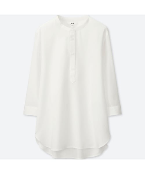UNIQLO（ユニクロ）の「レーヨンエアリースタンドブラウス（7分袖）（シャツ/ブラウス・レディース・WHITE 00/BLACK 09/GRAY 03/NAVY 69・3XL/S/XS/L/M/XL/XXL）」の2枚目の写真