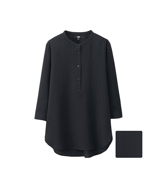 UNIQLO（ユニクロ）の「レーヨンエアリースタンドブラウス（7分袖）（シャツ/ブラウス・レディース・WHITE 00/BLACK 09/GRAY 03/NAVY 69・3XL/S/XS/L/M/XL/XXL）」の3枚目の写真
