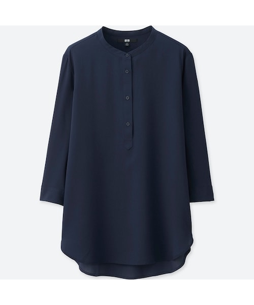 UNIQLO（ユニクロ）の「レーヨンエアリースタンドブラウス（7分袖）（シャツ/ブラウス・レディース・WHITE 00/BLACK 09/GRAY 03/NAVY 69・3XL/S/XS/L/M/XL/XXL）」の4枚目の写真