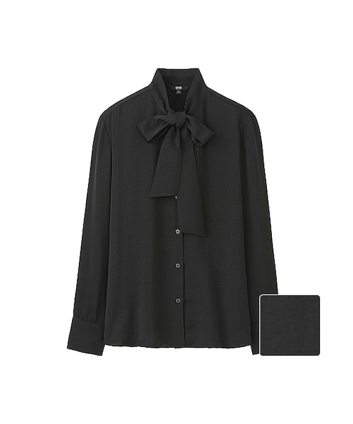 リボンタイ ブラウス レディース 長袖 シャツ UNIQLO（ユニクロ）の「WOMEN サテンリボンタイブラウス（長袖