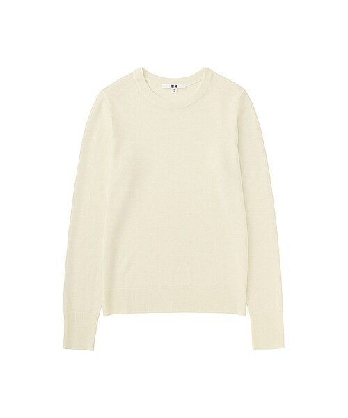 UNIQLO(ユニクロ)の「WOMEN エクストラファインメリノクルーネックセーター(長袖)+(ニット/セーター・レディース・OFF WHITE 01/GRAY 04/PURPLE 75/OLIVE 57/BLUE 66/PINK 11/BLACK 09/NAVY 69/NATURAL 30・L/S/XL/M/XXL/3XL/XS)」の1枚目の写真