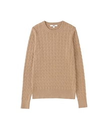 UNIQLO | WOMEN コットンカシミヤケーブルセーター（長袖）(ニット/セーター)