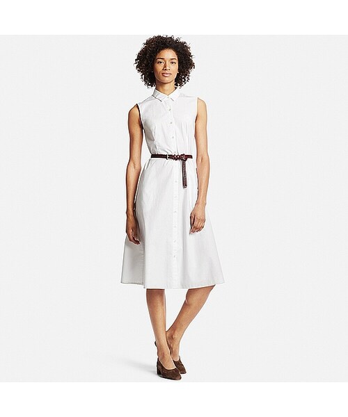 UNIQLO（ユニクロ）の「WOMEN クリスプコットンワンピース（ノースリーブ）＋（ワンピース・レディース・DARK GRAY 08/WHITE 00・S/L/M）」の2枚目の写真