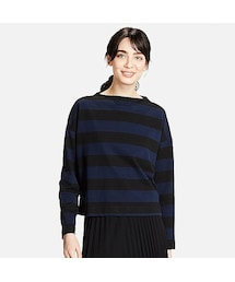 UNIQLO | WOMEN ボーダーモックネックT（9分袖）(Tシャツ/カットソー)