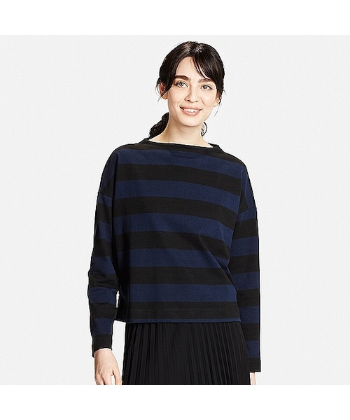 UNIQLO（ユニクロ）の「WOMEN ボーダーモックネックT（9分袖）（Tシャツ/カットソー・レディース・OFF WHITE 01/NAVY 69/BLACK 09・L/S/XL/XS/M）」の3枚目の写真