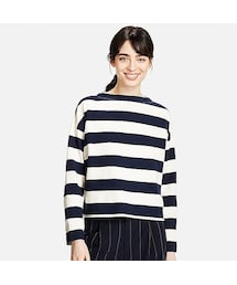 UNIQLO | WOMEN ボーダーモックネックT（9分袖）(Tシャツ/カットソー)