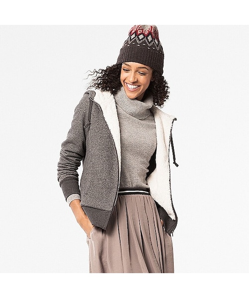 UNIQLO（ユニクロ）の「WOMEN ボアスウェットフルジップパーカ（長袖）（パーカー・レディース・NATURAL 30/BLUE 68/DARK GRAY 08/NAVY 69/GRAY 06・XS）」の2枚目の写真