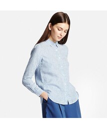 UNIQLO | WOMEN プレミアムリネンストライプシャツ（長袖）(シャツ/ブラウス)