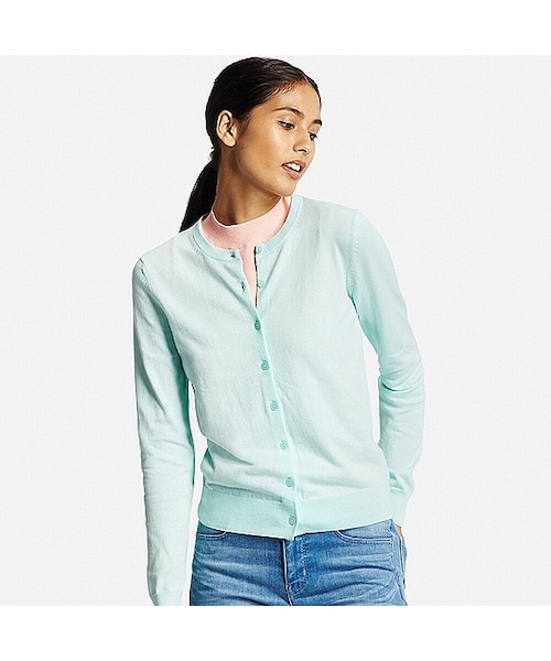 UNIQLO（ユニクロ）の「WOMEN UVカットクルーネックカーディガン（長袖）（ニット/セーター・レディース・NAVY 69/BLUE 62/GRAY 03/BLACK 09/BEIGE 31/YELLOW 41/GRAY 04/LIGHT GREEN 50・L/XL/M/S/XS）」の6枚目の写真