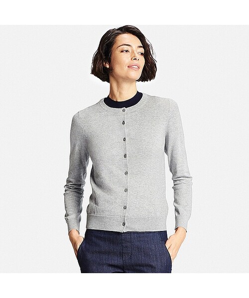 UNIQLO（ユニクロ）の「WOMEN UVカットクルーネックカーディガン（長袖）（ニット/セーター・レディース・NAVY 69/BLUE 62/GRAY 03/BLACK 09/BEIGE 31/YELLOW 41/GRAY 04/LIGHT GREEN 50・L/XL/M/S/XS）」の3枚目の写真