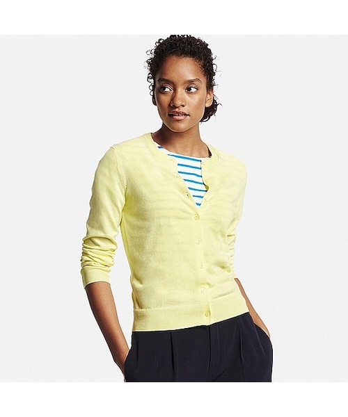 UNIQLO（ユニクロ）の「WOMEN UVカットクルーネックカーディガン（長袖）（ニット/セーター・レディース・NAVY 69/BLUE 62/GRAY 03/BLACK 09/BEIGE 31/YELLOW 41/GRAY 04/LIGHT GREEN 50・L/XL/M/S/XS）」の8枚目の写真