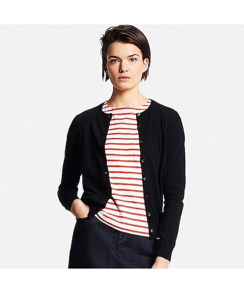 UNIQLO（ユニクロ）の「WOMEN UVカットクルーネックカーディガン（長袖）（ニット/セーター・レディース・NAVY 69/BLUE 62/GRAY 03/BLACK 09/BEIGE 31/YELLOW 41/GRAY 04/LIGHT GREEN 50・L/XL/M/S/XS）」の2枚目の写真