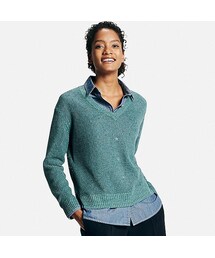 UNIQLO | WOMEN プレミアムリネンメッシュVネックセーター（長袖）(ニット/セーター)