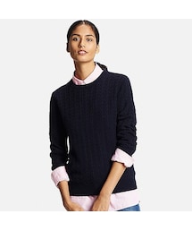 UNIQLO | WOMEN コットンカシミヤケーブルクルーネックセーター（長袖）(ニット/セーター)