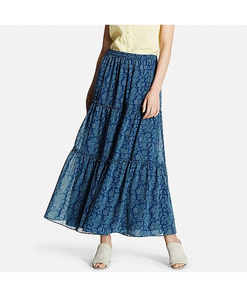 UNIQLO（ユニクロ）の「WOMEN プリントティアードマキシスカート（フラワー）（スカート・レディース・BEIGE 32/RED 15/BLUE 65/BLACK 09・XXL/M/XS/XL/S/L）」の3枚目の写真