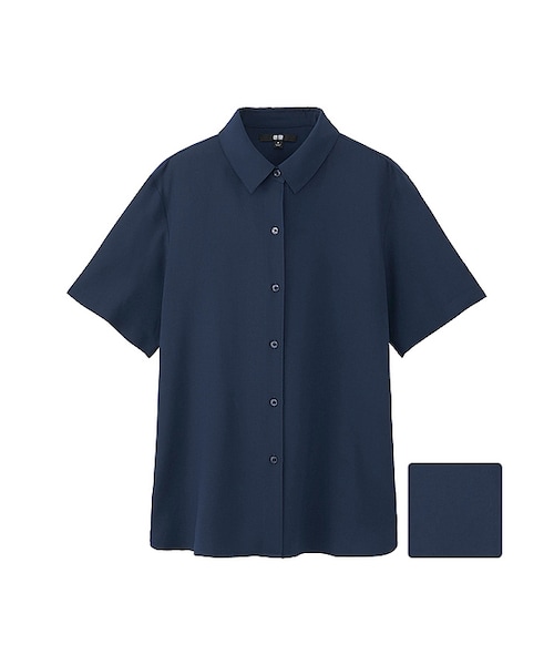 UNIQLO（ユニクロ）の「WOMEN レーヨンエアリーブラウス（半袖）（シャツ/ブラウス・レディース・GREEN 53/NAVY 69/WHITE 00/LIGHT BLUE 60・XL/M/XXL/S/L/3XL/XS）」の3枚目の写真