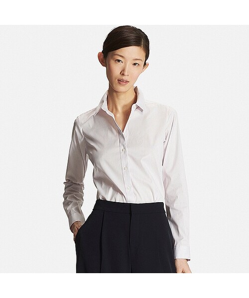 UNIQLO（ユニクロ）の「WOMEN スーピマコットンストレッチシャツ（柄・長袖）（シャツ/ブラウス・レディース・BLUE 62/PINK 11・M/S）」の2枚目の写真