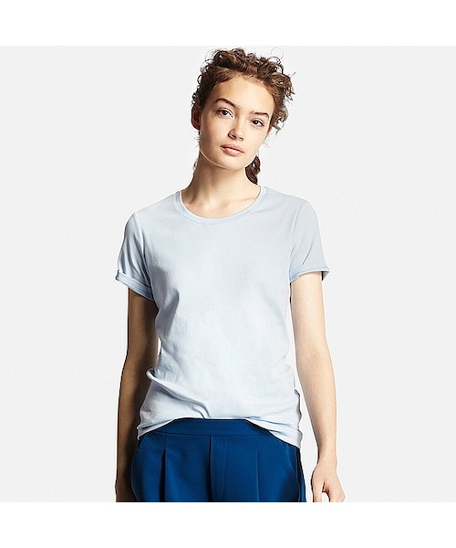 UNIQLO(ユニクロ)の「WOMEN スーピマコットンクルーネックT(半袖)(Tシャツ/カットソー・レディース・PINK 10/PURPLE 72/BLUE 66/NAVY 69/YELLOW 42/BLACK 09/BLUE 63/PURPLE 75/PINK 12/GRAY 03/GREEN 53/LIGHT GRAY 02/BLUE 62/WHITE 00/LIGHT BLUE 60・L/XXL/M/XS/XL/S)」の11枚目の写真