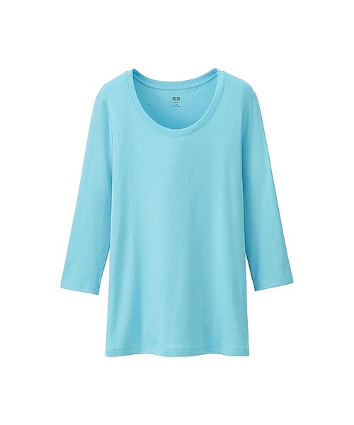 UNIQLO（ユニクロ）の「WOMEN スーピマコットンモダールクルーネックT（7分袖）（Tシャツ/カットソー・レディース・GRAY 04/BLACK 09/PURPLE 75/NATURAL 30/LIGHT GRAY 02/BLUE 62/YELLOW 42/NAVY 69/WHITE 00/BLUE 61/91 91/GREEN 53・3XL/L/M/S/XS/XXL/XL）」の9枚目の写真