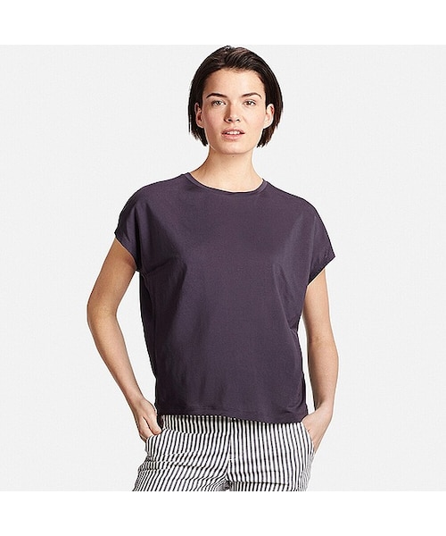 UNIQLO（ユニクロ）の「WOMEN ドレープT（半袖）（Tシャツ/カットソー・レディース・LIGHT ORANGE 20/BLACK 09/DARK GRAY 08/OFF WHITE 01・XL/S/L/M）」の4枚目の写真