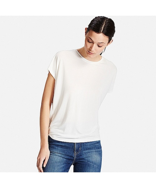 UNIQLO（ユニクロ）の「WOMEN ドレープT（半袖）（Tシャツ/カットソー・レディース・LIGHT ORANGE 20/BLACK 09/DARK GRAY 08/OFF WHITE 01・XL/S/L/M）」の2枚目の写真