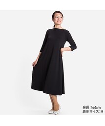 UNIQLO | WOMEN コットンモダールフレアワンピース（7分袖）(ワンピース)